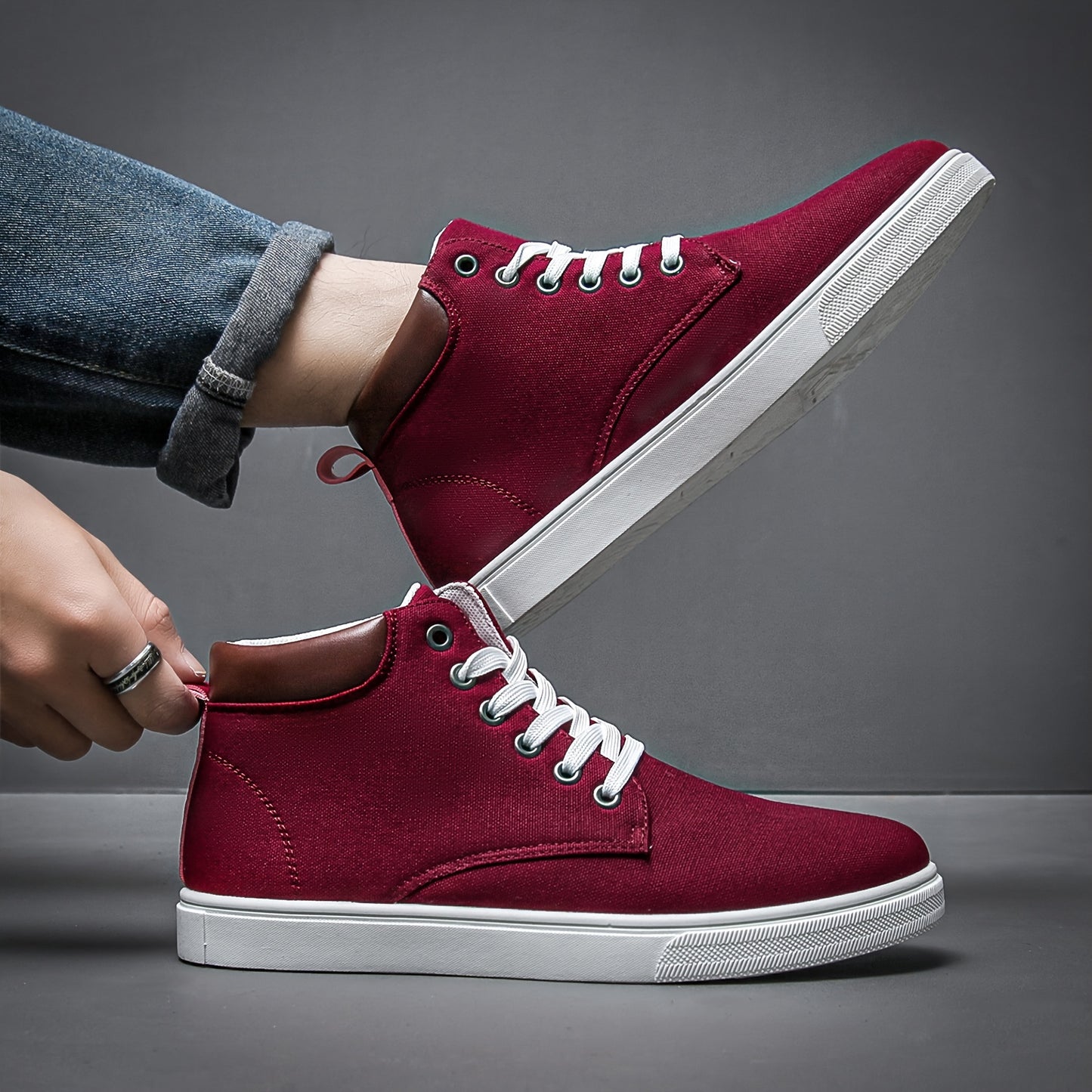 Canvas Skate Shoes With Good Traction, Men's Lace-up High Top Sneakers, Breathable , For Halloween