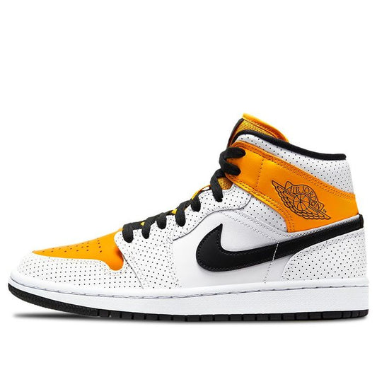 (WMNS) Air Jordan 1 Mid 'Perforated - White University Gold'  BQ6472-107 Signature Shoe